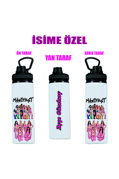DKDZ SHOP Manifest Çizim Baskılı İsime Özel Metal Suluk 800ml