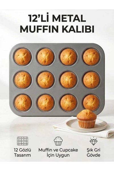 ASEL PLAST Black 12-Piece Muffin Cake Mold 26X 38 cm