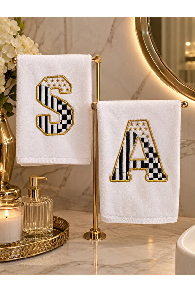 LARENİS 2’li Kişiye Özel Harfli Damalı El Havlusu 30x50 cm | İsim ve Harf Nak...