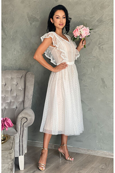 Myfashionizer Rochie de mireasă civilă midi din tul