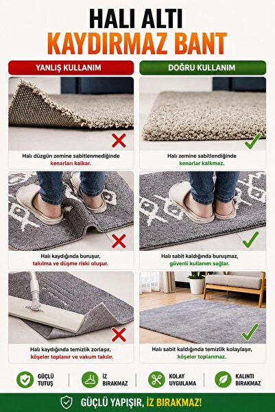 garaccu Çift Taraflı Halı Kilim Paspas Sabitleme Kaymaz Kaydırmaz Bandı 24 mm x 20 Metre