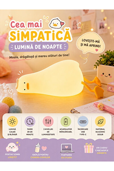 VIXEV ® Duck LED Night Light for Kids and Babies, Soft Silicone Touch Light, ...