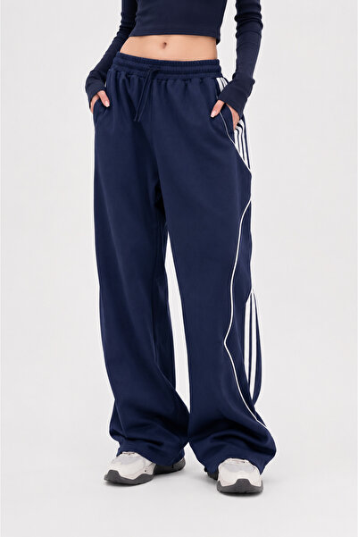 None Wear Navy Blue Sports White Striped Y2K Unisex Tracksuit