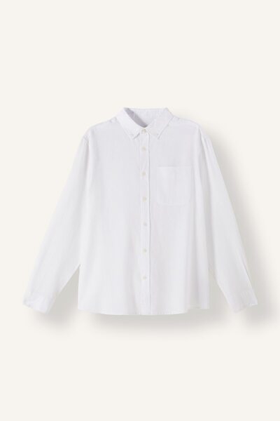 DeFacto Regular Fit Classic Collar Single Pocket Plain Linen Blend Long Sleev...