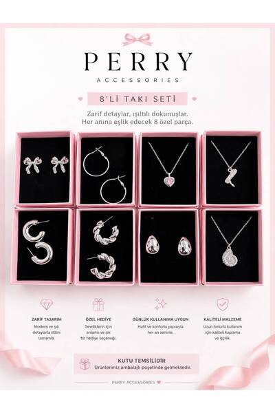 perry accessories 6 lı takı seti kolye ve küpe 6 adet takı seti takı kavanozu...