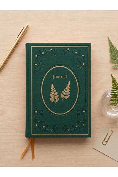 StudyEra Yeşil Keten Journal Defter – 17x24 Cm Sert Kapaklı Yaldız Baskılı Çi...