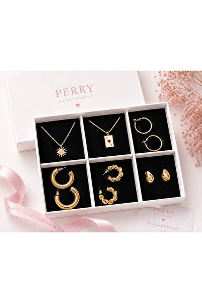 perry accessories 6 lı takı seti kolye ve küpe 6 adet takı seti takı kavanozu...