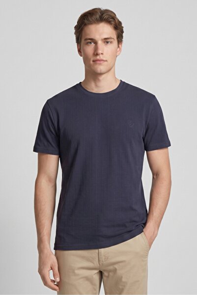 English Laundry Men Crew Neck Short Sleeve Stripe T-Shirt, Navy