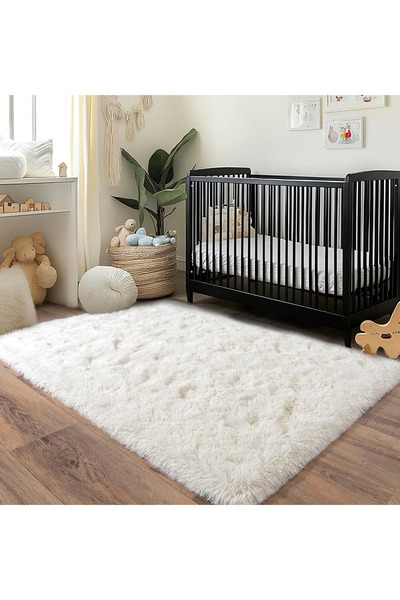 GGEROU Rugs For Living Room,Soft Fluffy Area Rug Bedroom Living Room Shaggy Washable Anti-Skid Comfortable Large Rugs Indoor Modern Home Decor Floor Carpet (White)