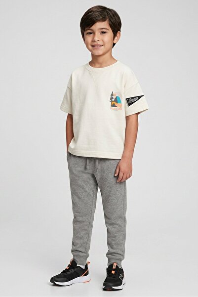 Peoples Market Kids Boy Short Sleeve Brand Logo T-Shirt, Off White