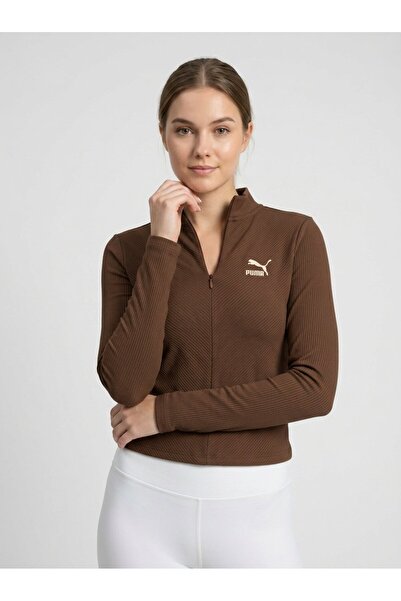 Puma Women Slim Fit Long Sleeve Outdoor T-Shirt, Brown