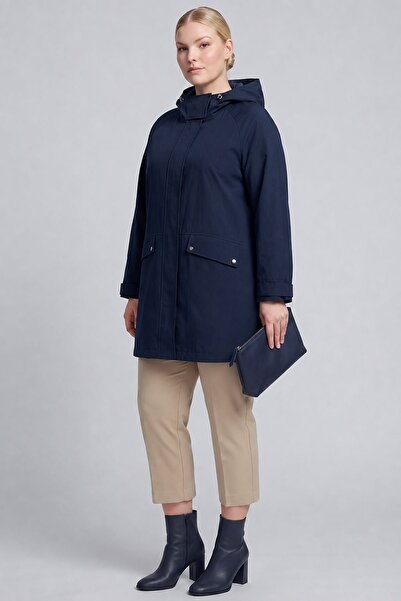 Kayra Torba Pocketed Short Trench Coat Dark Navy Blue