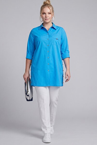 Kayra Beaded Detailed Cotton Tunic Sky Blue