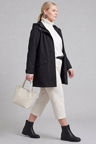 Kayra Torba Pocketed Short Trench Coat Black