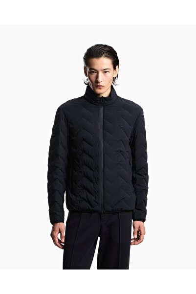 Emporio Armani Men's Regular Cut Stand Collar Quilted Navy Blue Jacket