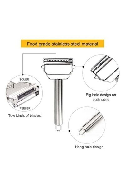 Generic مقشرة خضروات مزدوجة من الفولاذ المقاوم للصدأ فضية اللون 18×8.2×2.4 سم، أداة تقطيع الخضار الحلزونية سهلة الاستخدام لصنع نودلز الكوسة والجزر