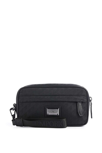 Emporio Armani Men's Black Handbag with Zippered Front Compartment and Short ...