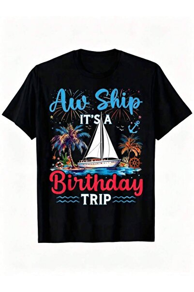 kai22 تي شيرت Aw Ship It's A Vacation Birthday Trip للرجال، تي شيرت كاجوال بر...