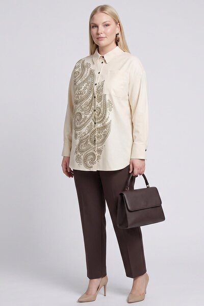 Kayra Printed Detailed Cotton Lyocell Tunic Cream