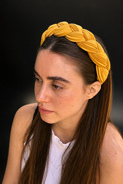 ByMerve Bym498-1 Mustard Pleated Knitted Hair Crown Daily Soft Women's Hair A...
