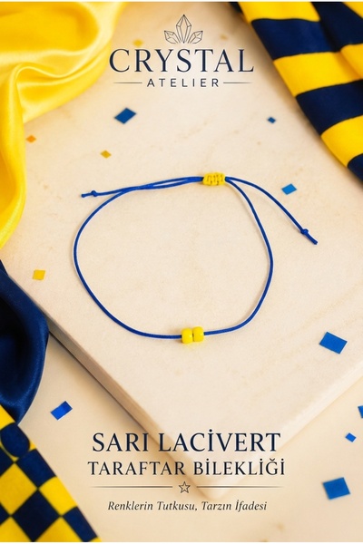 Crystal Atelier Yellow Navy Blue Macrame Fan Bracelet – Handmade Adjustable R...