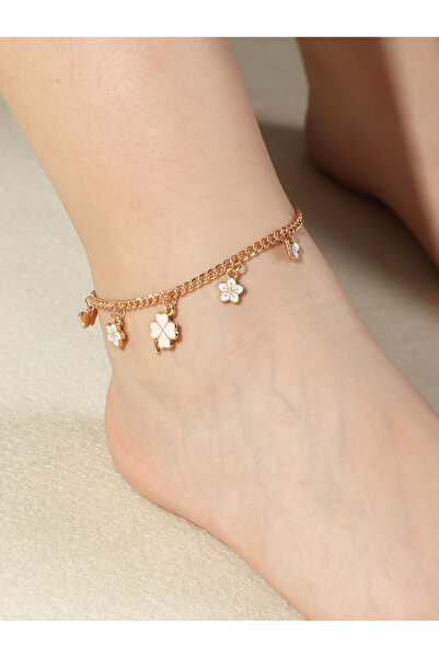 Take Two By Styli Gold Clover and Butterfly Charm Anklet