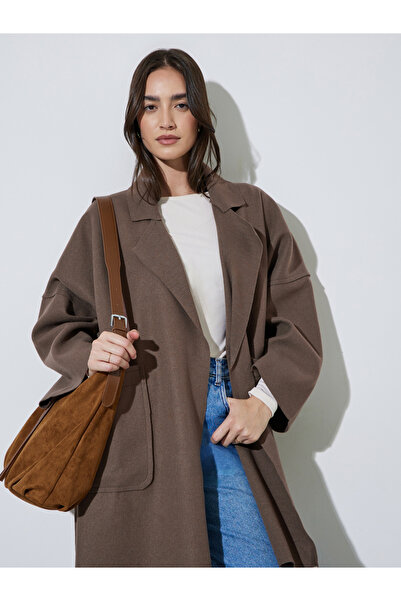 Styli Brown Notch Lapel Button-Up Coat