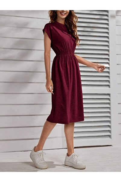 Take Two By Styli Burgundy Solid T-Shirt Midi Dress