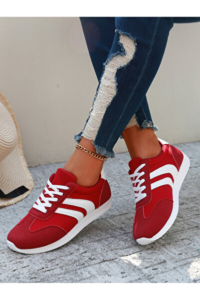 Take Two By Styli Red Stripe Detail Lace Up Sneakers