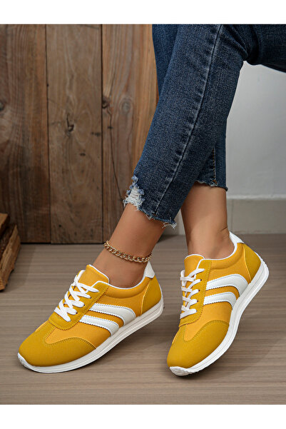 Take Two By Styli Yellow Stripe Detail Lace Up Sneakers