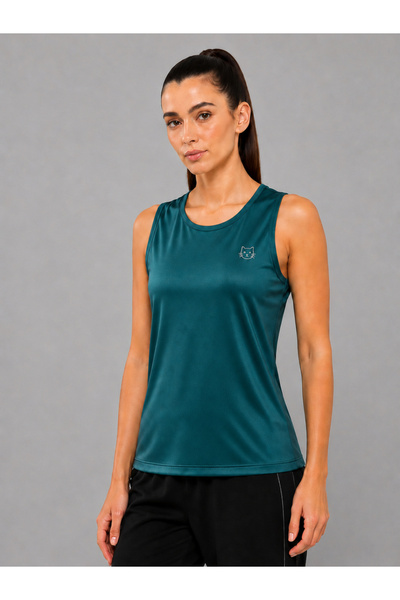 LAZZYCAT By Styli Teal Solid Sleeveless Activewear Top