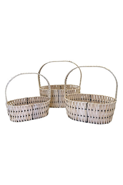 AFO Set 3 Cosuri Ovale Impletite pe Schelet Metalic din Bambus Albit
