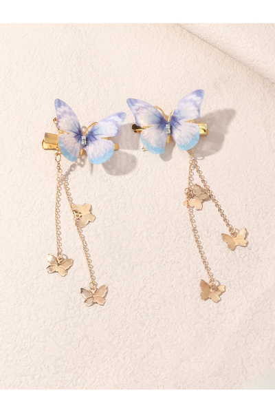Take Two By Styli Pack of 2 - Multi-Color Butterfly Hair Clips with Dangle Ch...