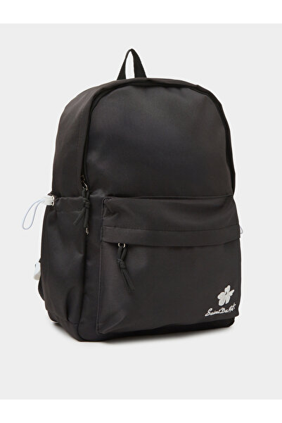 Styli Girls Black Casual Backpack with Embroidery