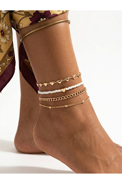 Take Two By Styli Set of 4 - Heart-Shaped Beaded Anklet