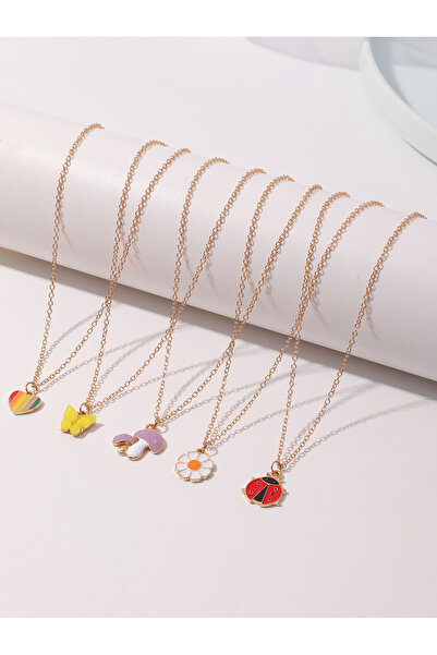 Take Two By Styli Set of 5 - Heart and Butterfly Pendant Necklace