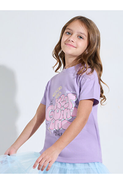 Styli Girls Lilac Graphic Print Regular Fit T-Shirt