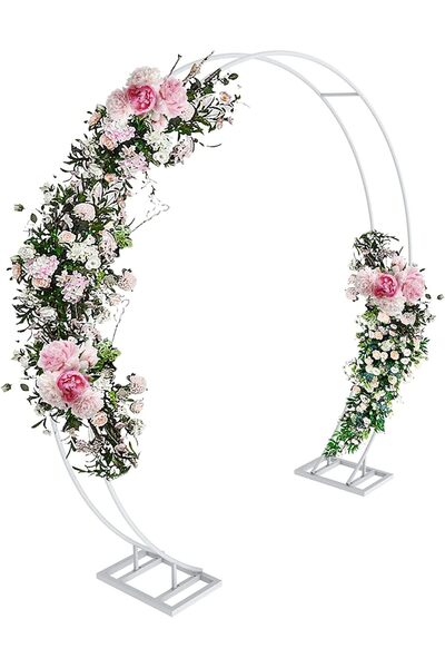 WISFOR Round Balloon Arch Stand 2.4×2M Party Backdrop Stand Double Hoop Metal...