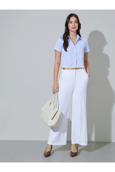 Styli White Solid Wide Leg Pocket Details Trousers