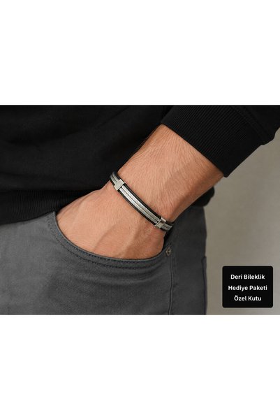 HER ŞEY NOTA www.herseynota.com Silvaris Steel Line Black Leather Steel Rope ...