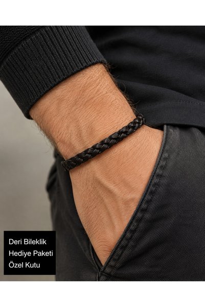 HER ŞEY NOTA www.herseynota.com سوار سيرافون للرجال من الجلد الأسود المنسوج -...