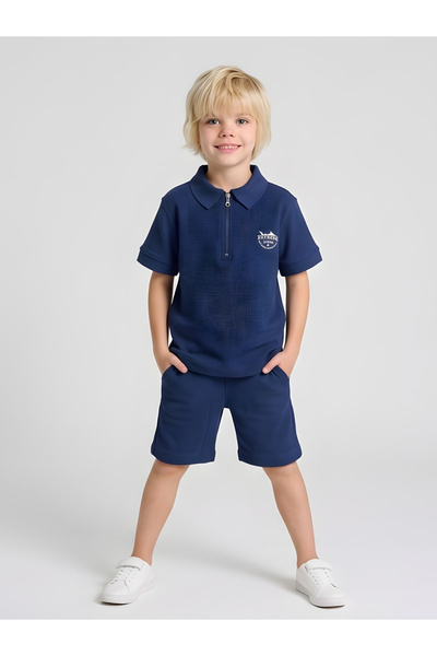 JUNIORLOOM By Styli Boys Navy Blue Polo T-Shirt and Shorts Set