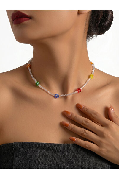 Take Two By Styli Flower Glass Beaded Necklace