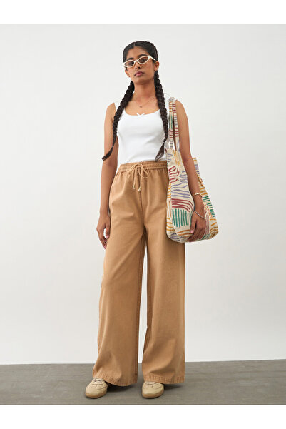 NOH-VOH By Styli Girls Beige Wide Leg Drawstring Trousers
