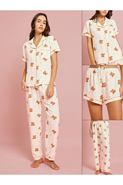 Styli Pack of 3 - Teddy Print Shirt, Shorts and Pyjama Set