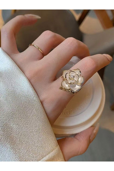 Take Two By Styli Gold Tone Pearl Embellished Rose Bloom Ring