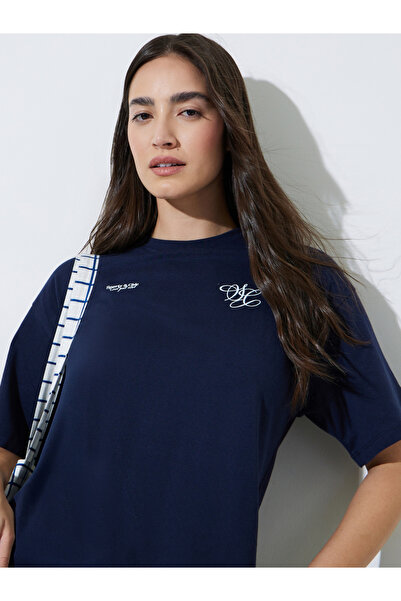 Styli Navy Blue Printed Oversized T-Shirt