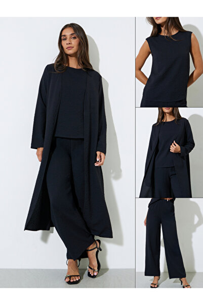 Styli Pack of 3 - Black Kimono, Top and Trousers Co-ord Set