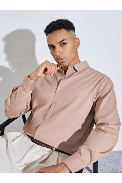 Styli Beige Solid long Sleeves Shirt