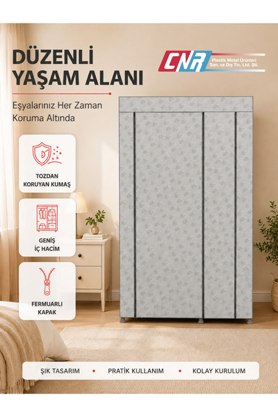 CNR Katlanır Bez Dolap Metal Borulu Plastik Raflı Kolay Kurulum Bez Dolap Gar...